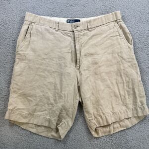 Polo Ralph Lauren Shorts Mens 36 100% Linen Beige Chino Travel Beach Preppy